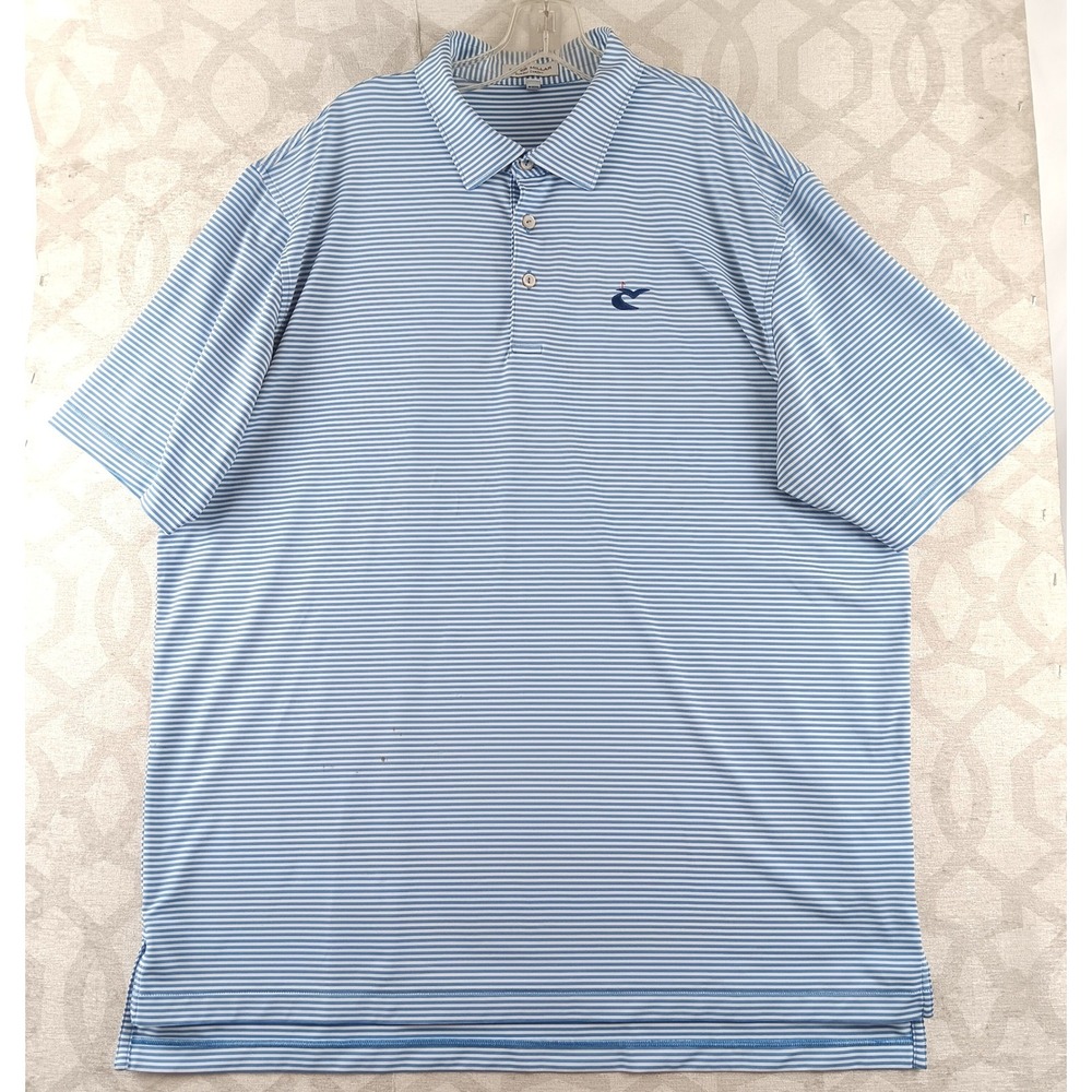 Peter Millar Summer Comfort Men's XL Blue White Striped Polo Shirt Golf *Read
